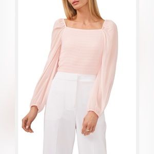 NWT Halogen XL Light Pink Smocked Long Sleeve Puff Sleeve